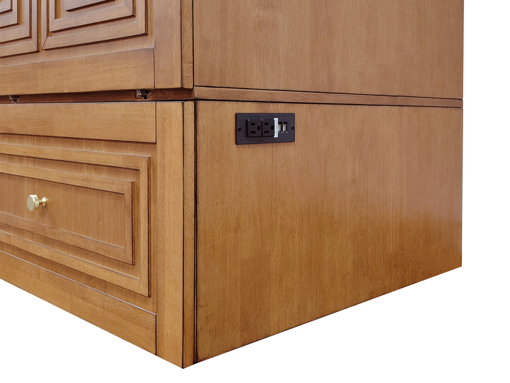 Mega Solutions Limited Edition Pompei Murphy Cabinet Chest Bed with Charging Station 8 Inch Queen Honey Oak