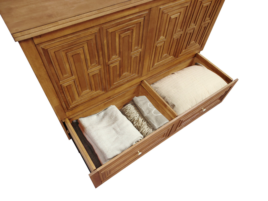 Mega Solutions Limited Edition Pompei Murphy Cabinet Chest Bed with Charging Station 8 Inch Queen Honey Oak