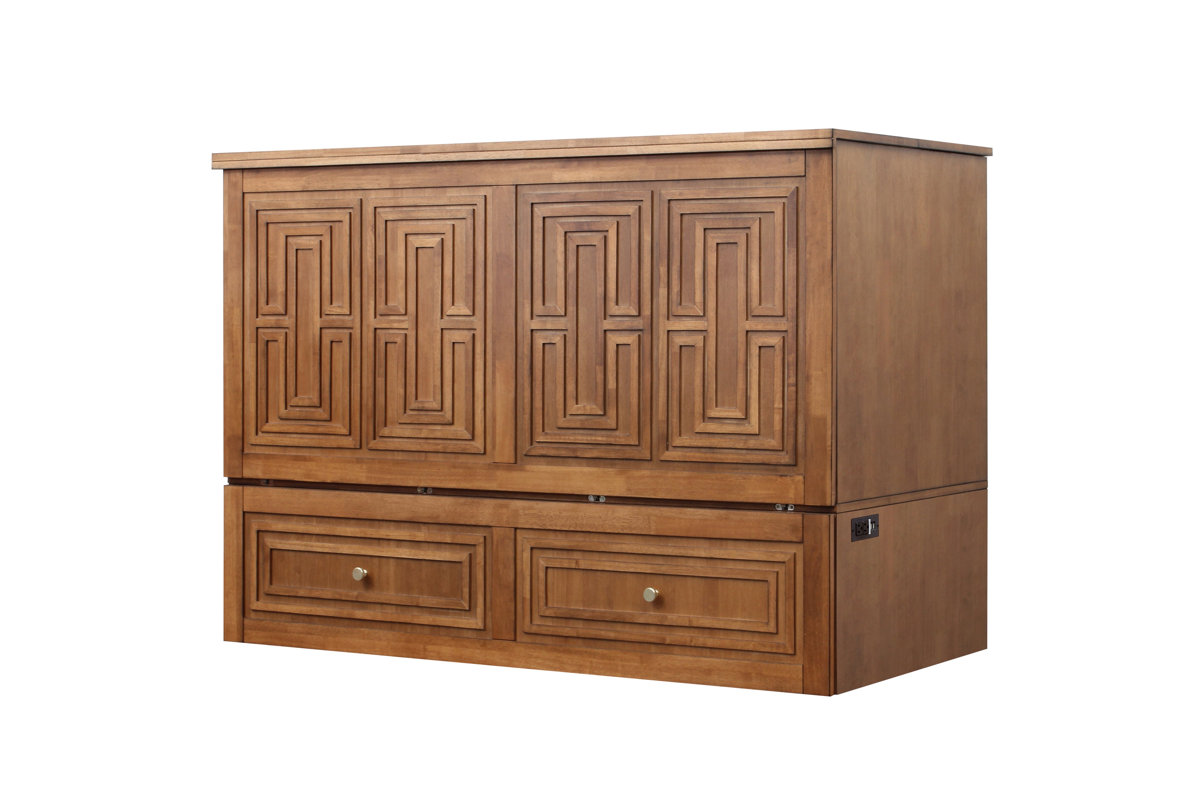 Mega Solutions Limited Edition Pompei Murphy Cabinet Chest Bed with Charging Station 8 Inch Queen Honey Oak