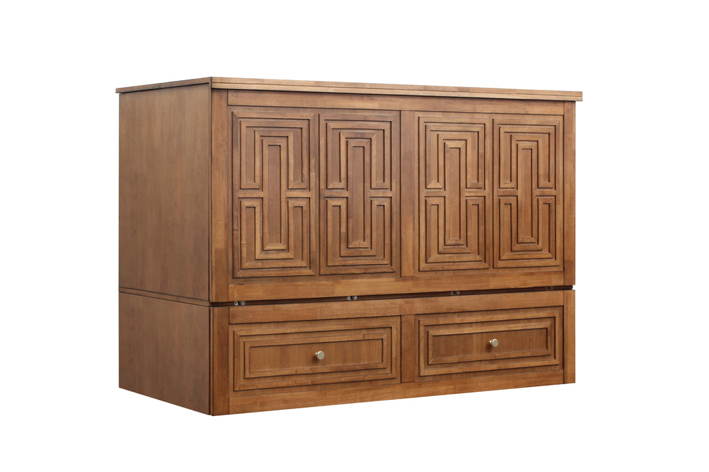 Mega Solutions Limited Edition Pompei Murphy Cabinet Chest Bed with Charging Station 8 Inch Queen Honey Oak