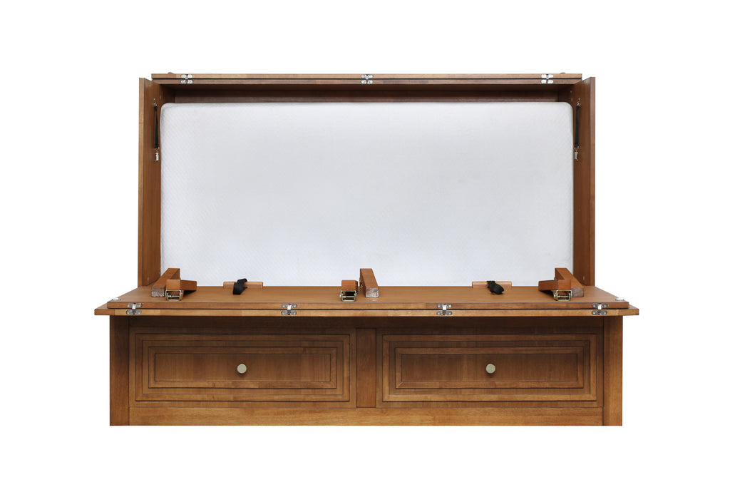 Mega Solutions Limited Edition Pompei Murphy Cabinet Chest Bed with Charging Station 8 Inch Queen Honey Oak