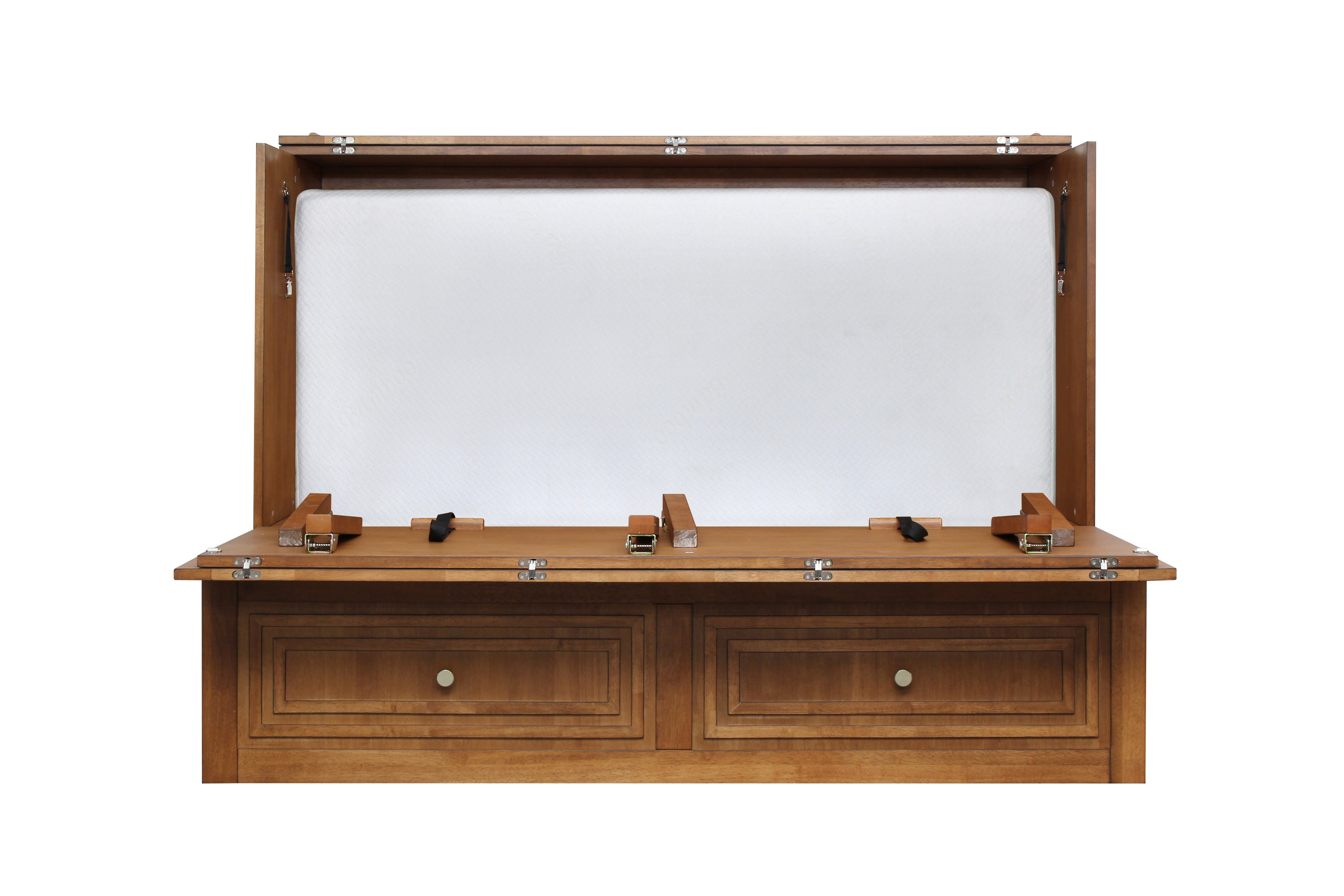 Mega Solutions Limited Edition Pompei Murphy Cabinet Chest Bed with Charging Station 8 Inch Queen Honey Oak