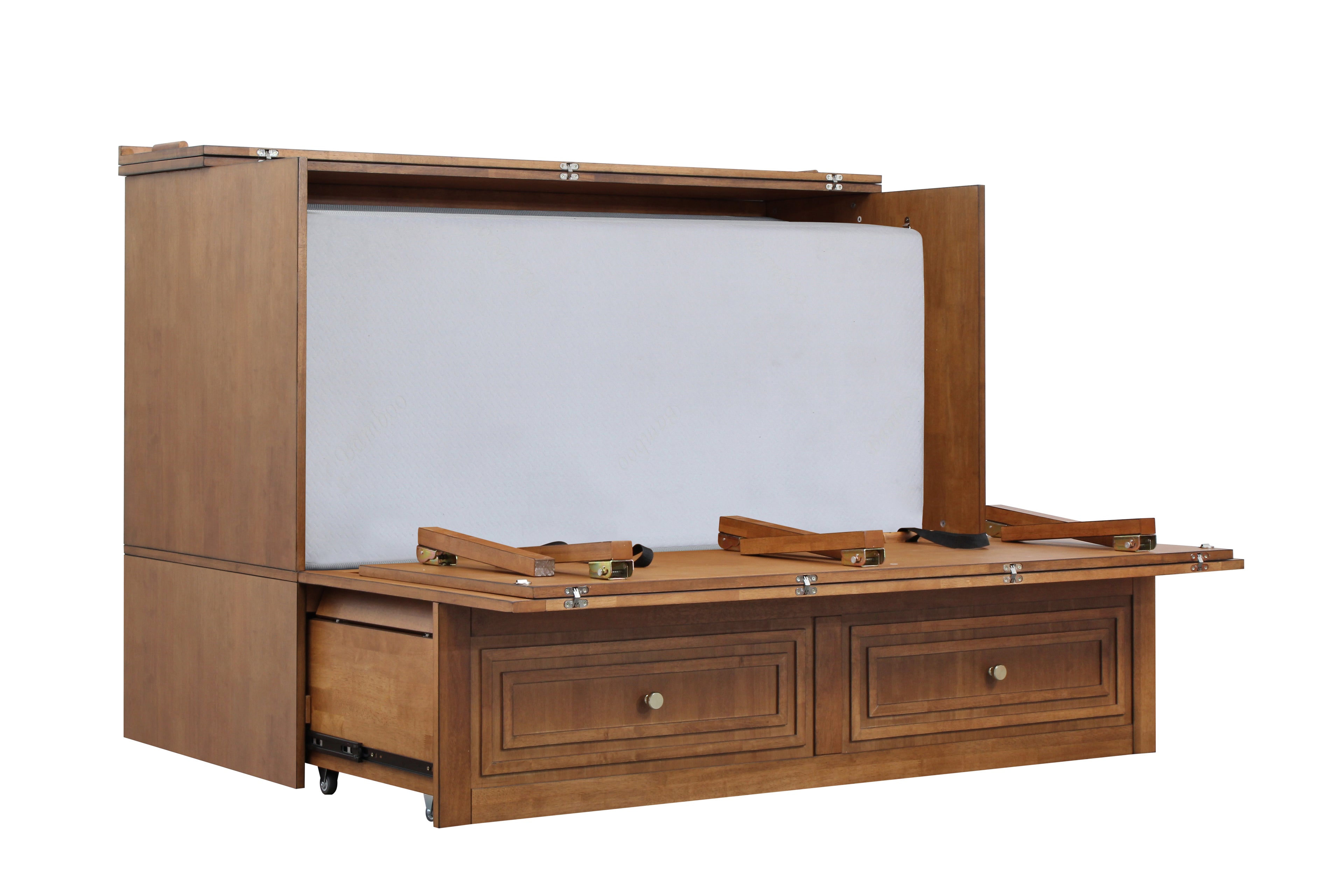 Mega Solutions Limited Edition Pompei Murphy Cabinet Chest Bed with Charging Station 8 Inch Queen Honey Oak
