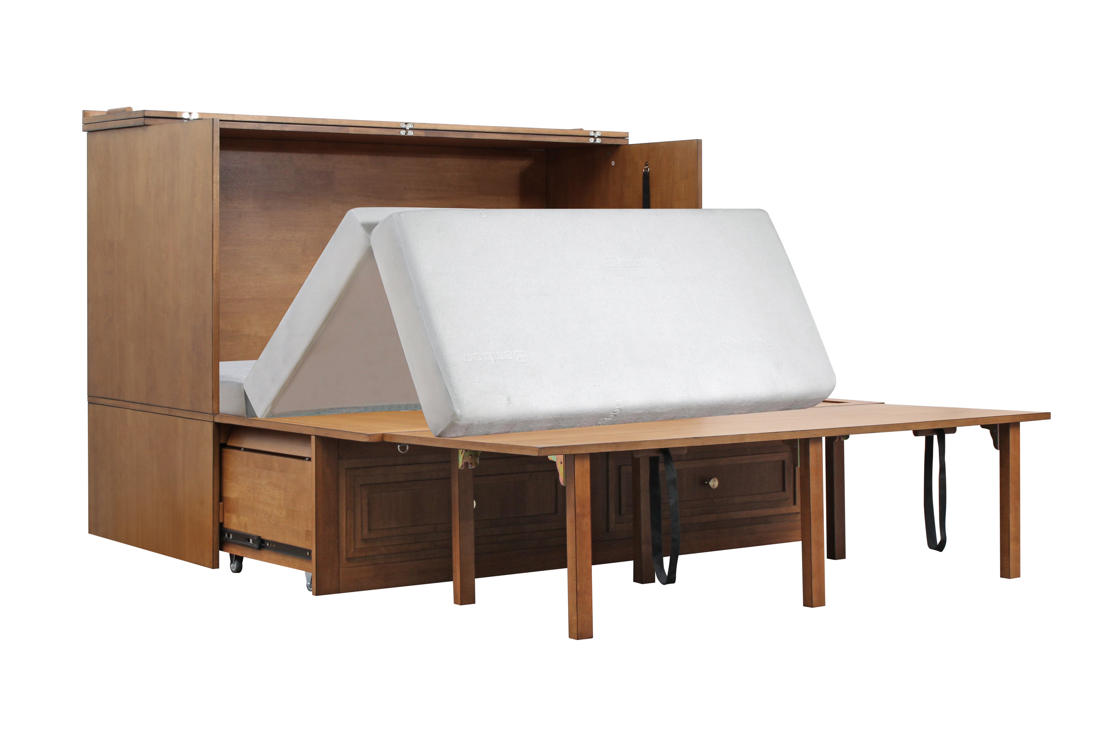 Mega Solutions Limited Edition Pompei Murphy Cabinet Chest Bed with Charging Station 8 Inch Queen Honey Oak