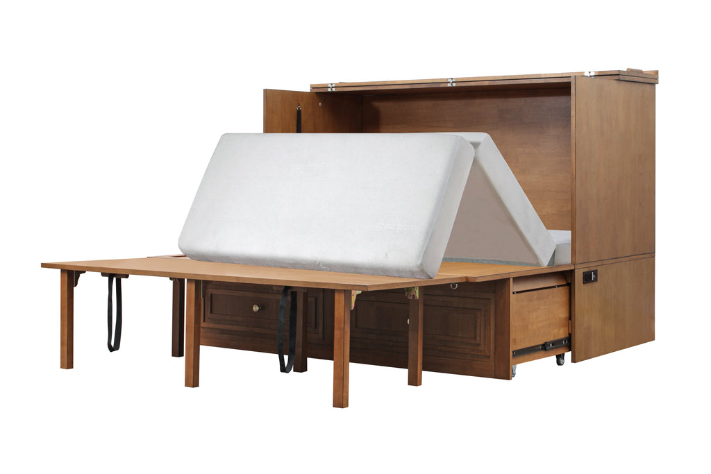 Mega Solutions Limited Edition Pompei Murphy Cabinet Chest Bed with Charging Station 8 Inch Queen Honey Oak
