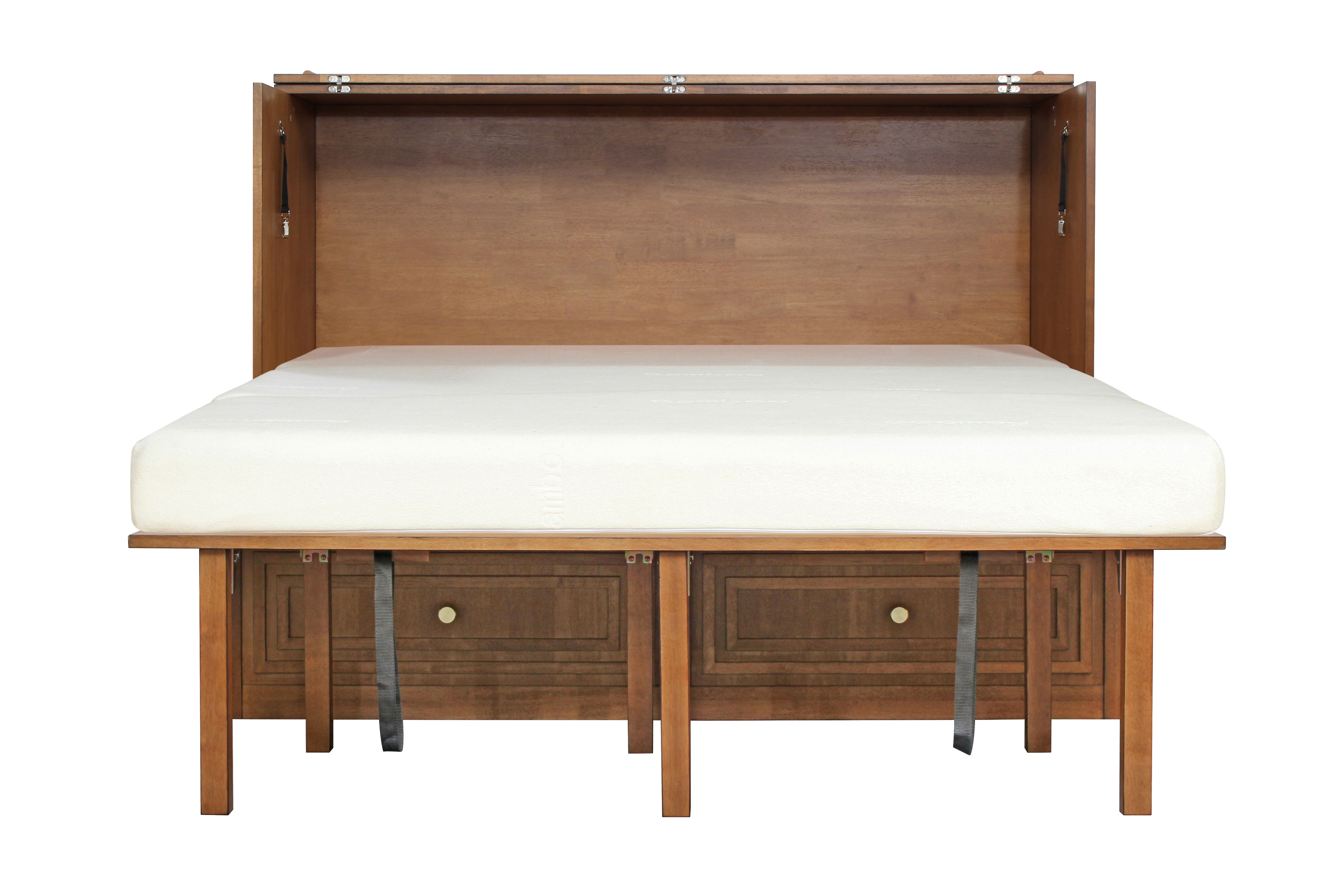 Mega Solutions Limited Edition Pompei Murphy Cabinet Chest Bed with Charging Station 8 Inch Queen Honey Oak