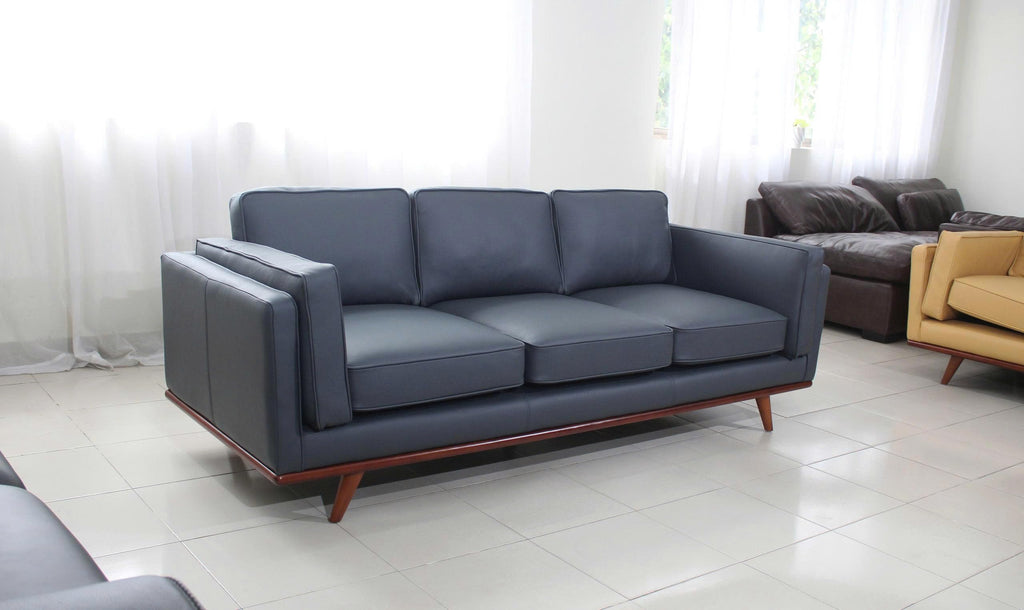 Mega Solutions Savoy Full All Around Front and Back Italian Leather Sofa 89" Pure Full Solid Wood Accent Premium Plush Memory Foam Comfort Cushioned