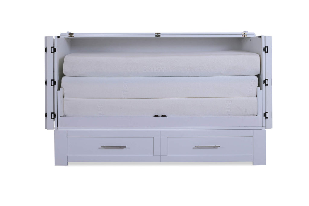 Emurphybed Daily Delight Murphy Cabinet Chest Bed with Charging Station, Queen 8 inch (White)