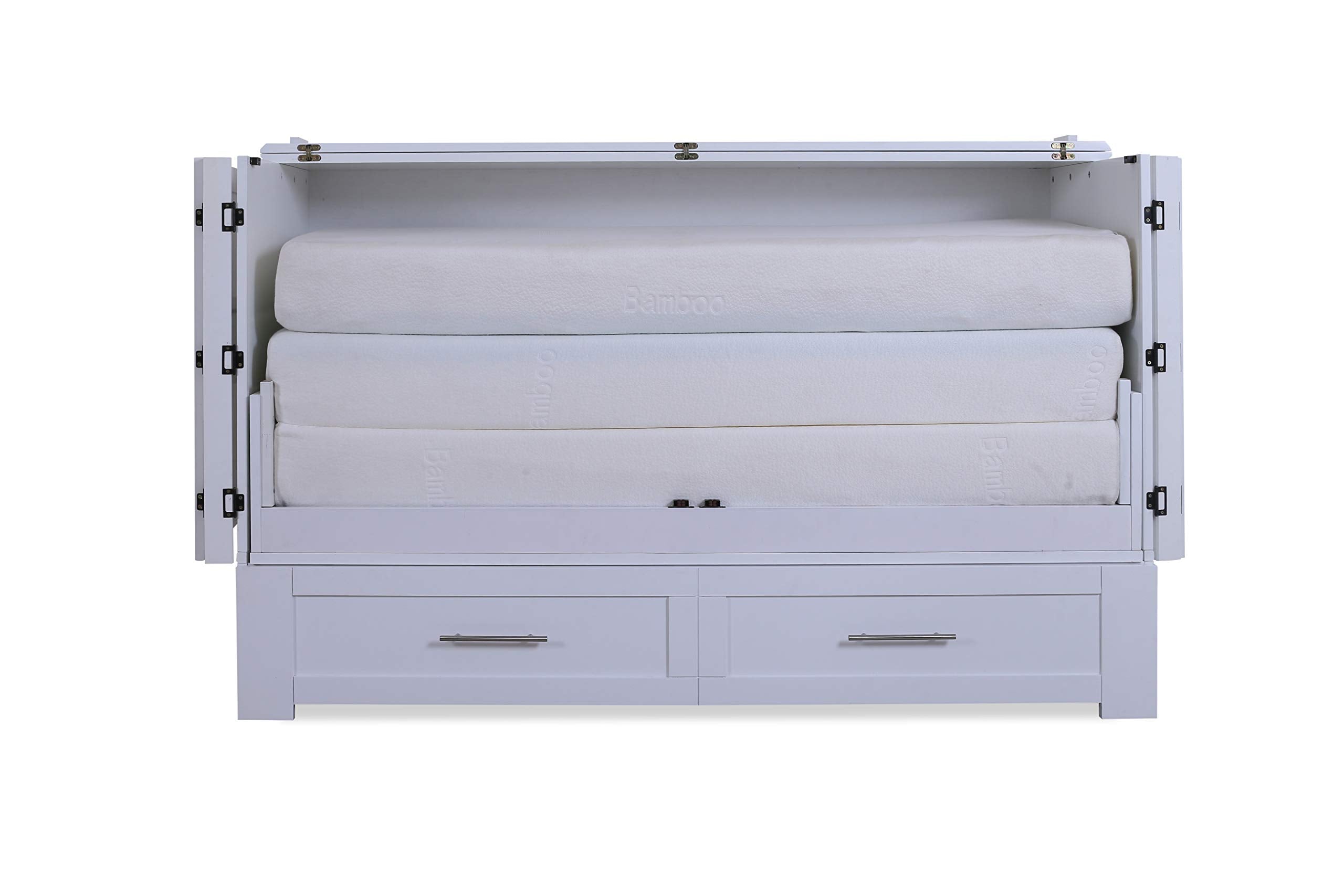 Emurphybed Daily Delight Murphy Cabinet Chest Bed with Charging Station, Queen 8 inch (White)