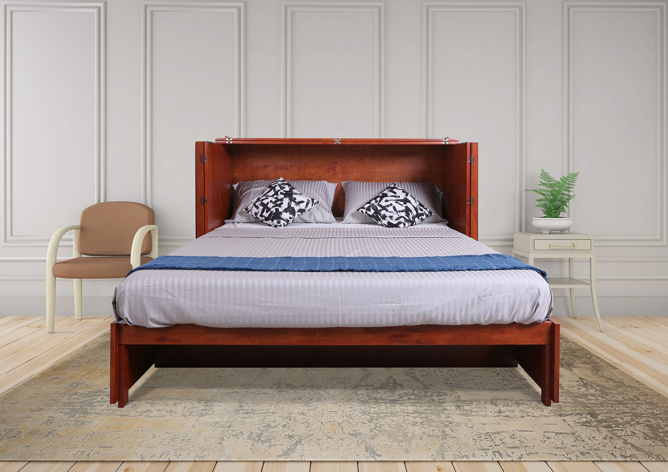 Mega Solutions Daily Delight Murphy Cabinet Chest Bed with Charging Station & 6" Memory Foam Mattress, Queen (Cherry)