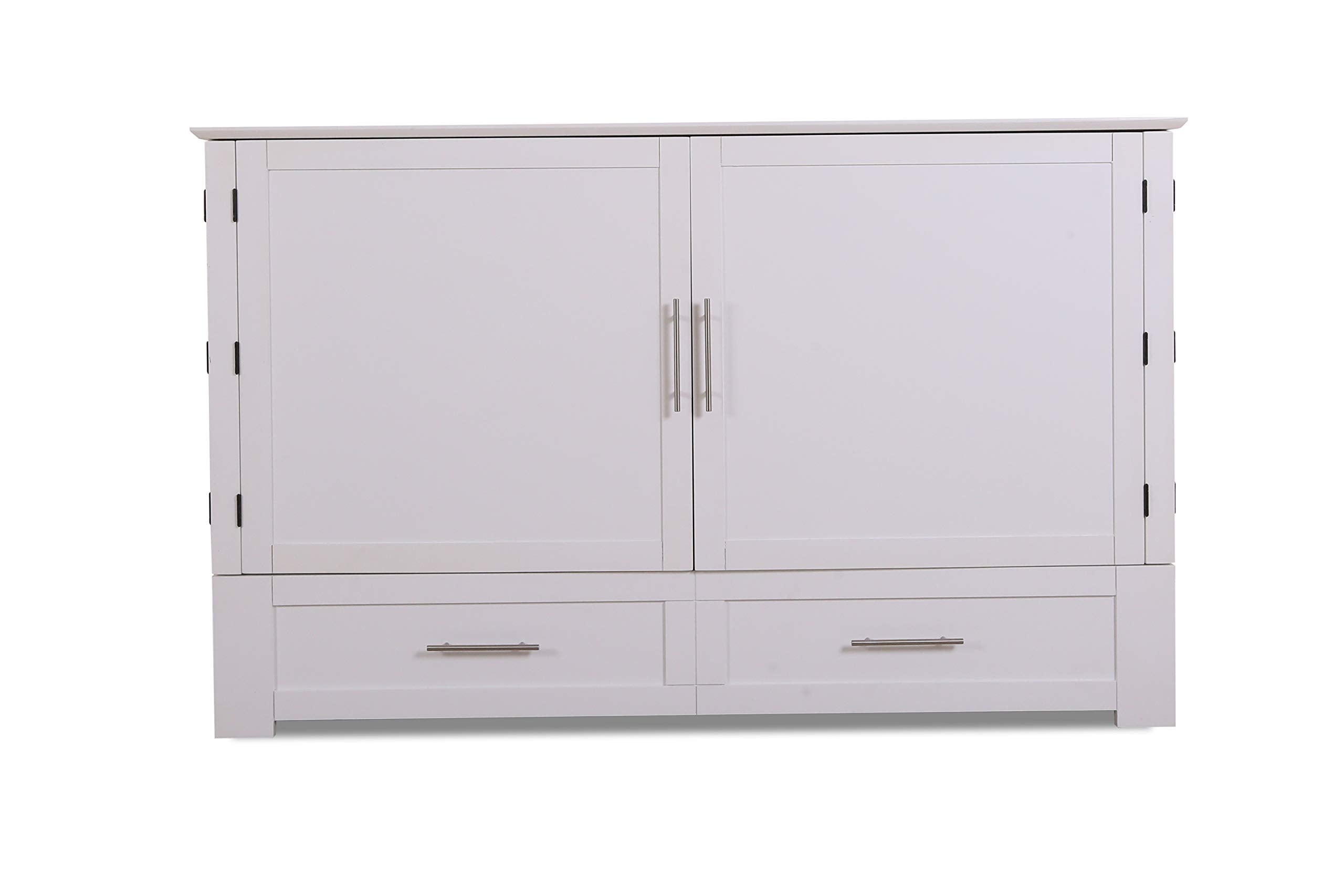 Emurphybed Daily Delight Murphy Cabinet Chest Bed with Charging Station, Queen 8 inch (White)