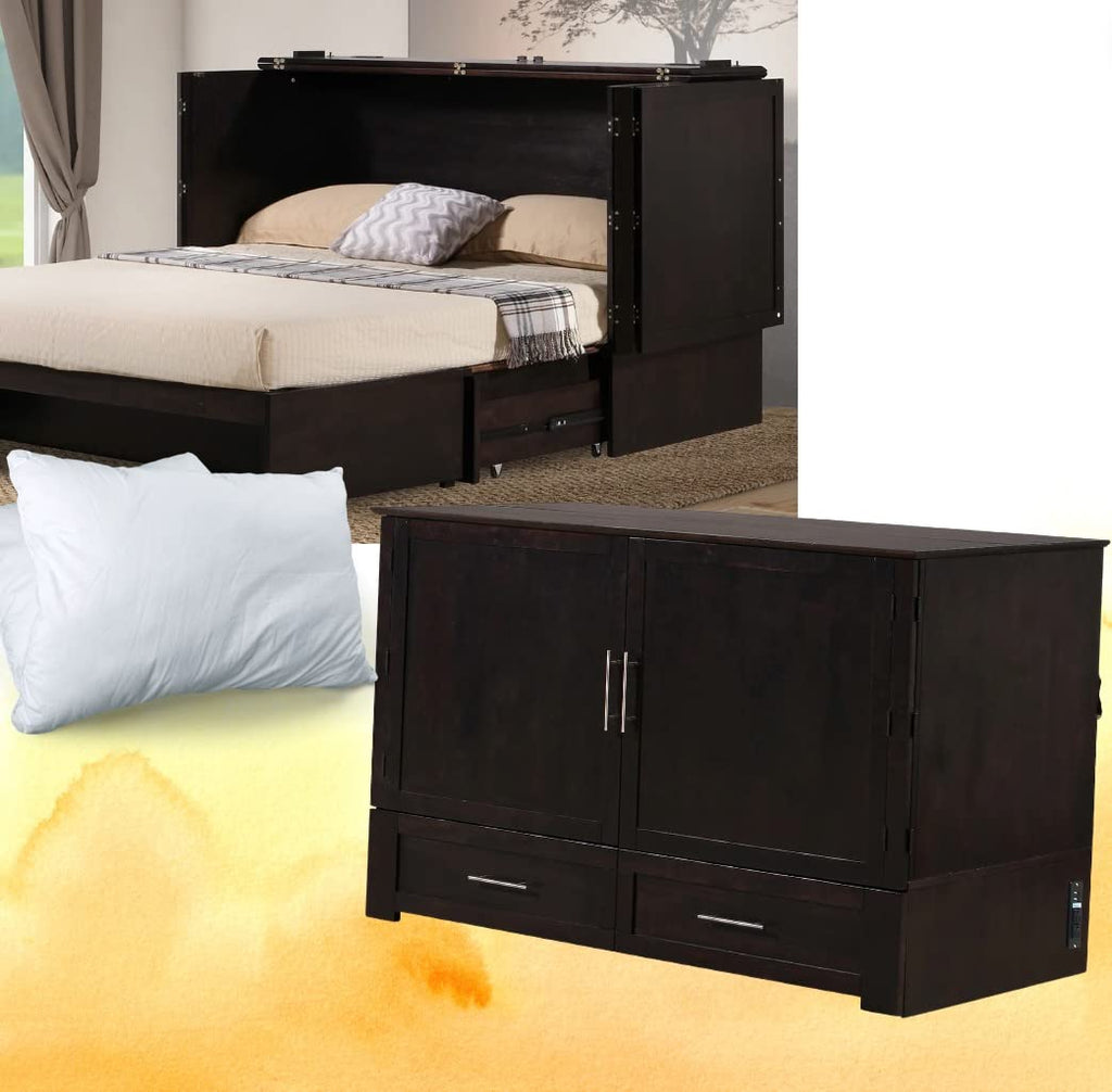 Emurphybed Daily Delight Murphy Cabinet Chest Bed with Charging Station & 6" Memory Foam Mattress, Queen