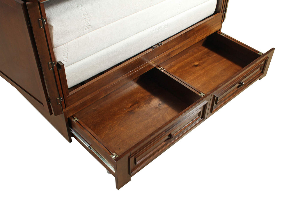 Paradiseo Murphy Cabinet Chest Bed with Charging Station and Premium 6 Inch Memory Foam Mattress (Queen, Tobacco)