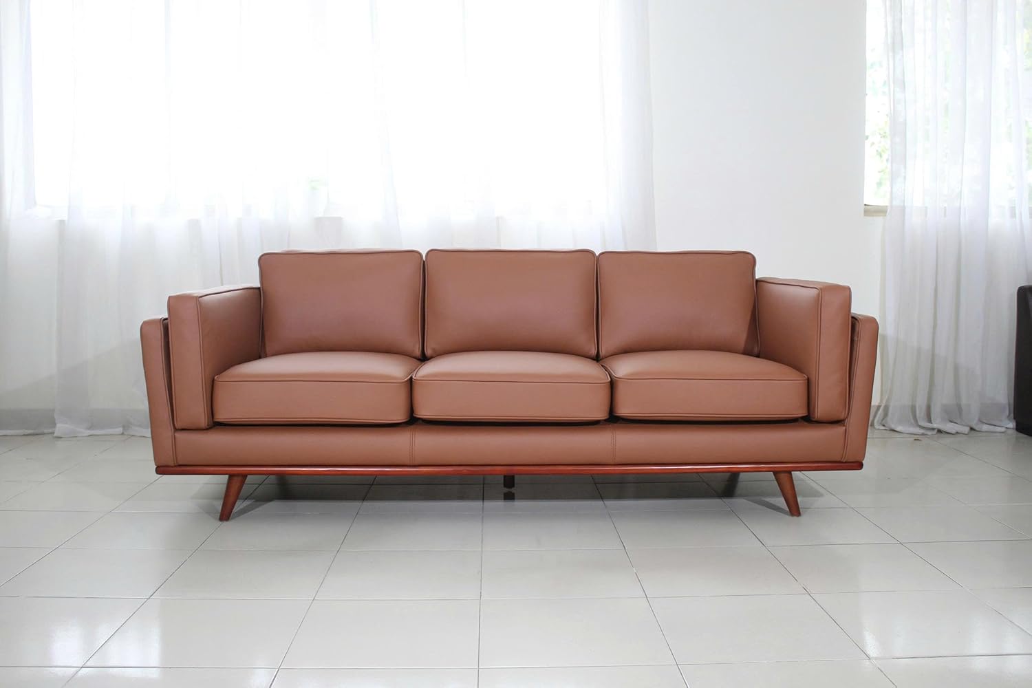 Savoy Full All Around Front and Back Italian Leather Sofa Cognac