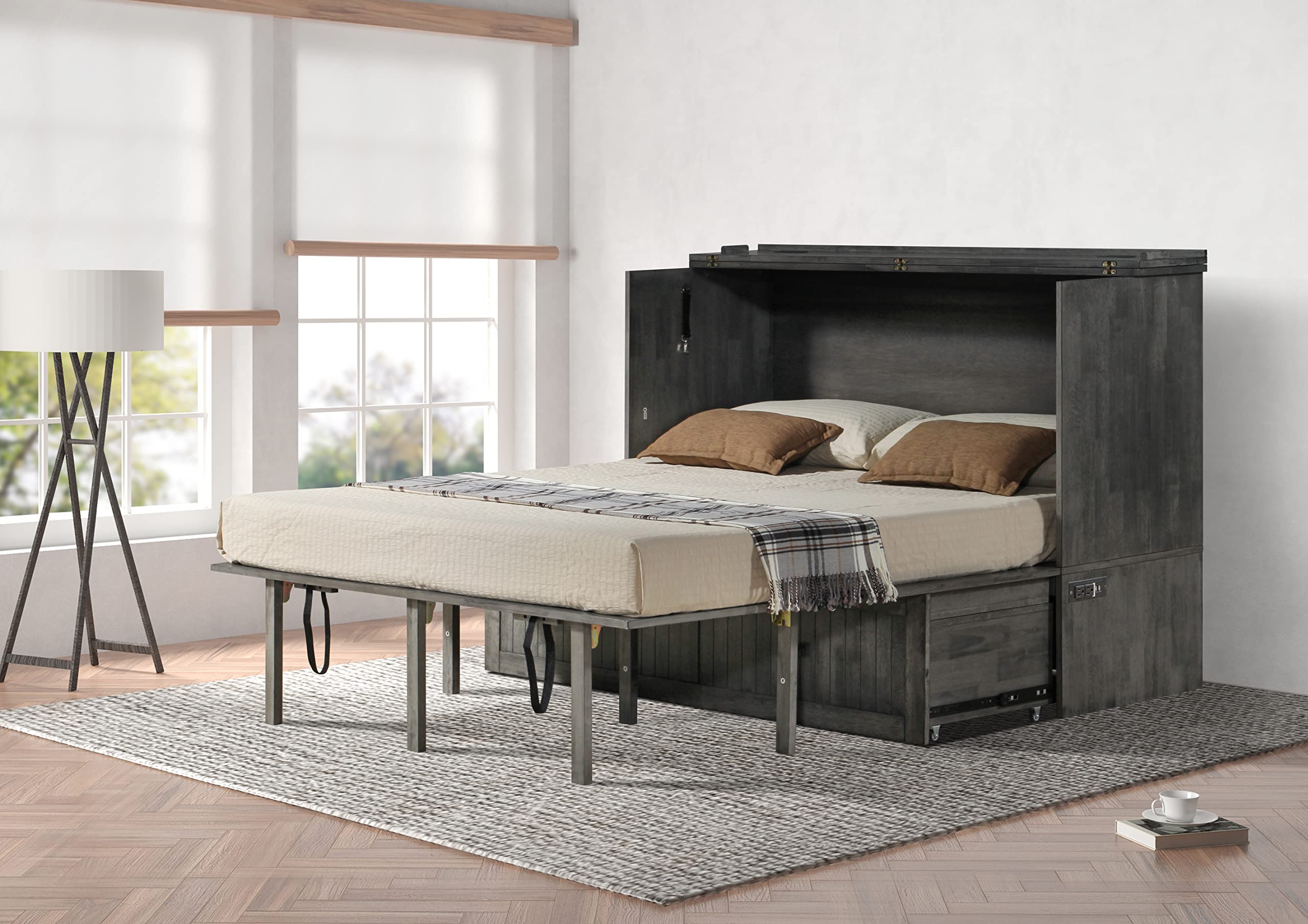 Tuscany Murphy Cabinet Chest Bed with Charging Station 6 Inch, Queen (Galaxy Grey)