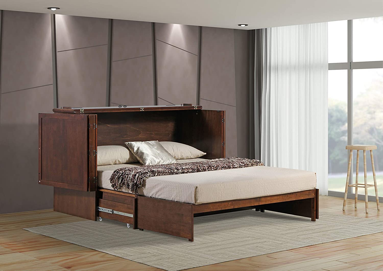 Paradiseo Murphy Cabinet Chest Bed with Charging Station 8 Inch (Queen, Tobacco)