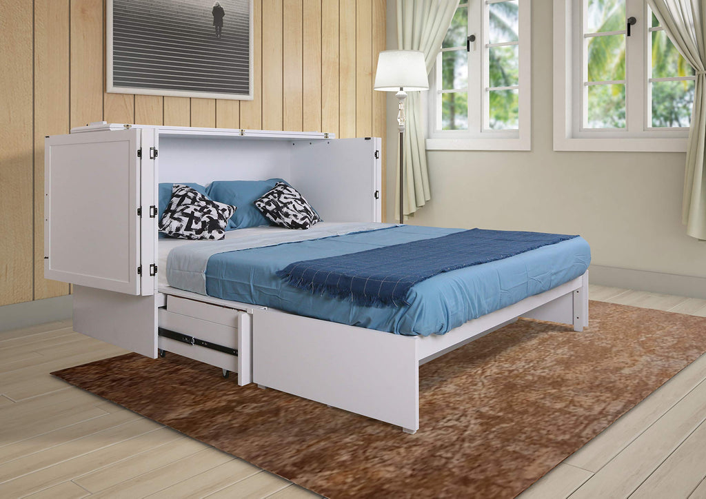 Emurphybed Daily Delight Murphy Cabinet Chest Bed with Charging Station, Queen 8 inch (White)