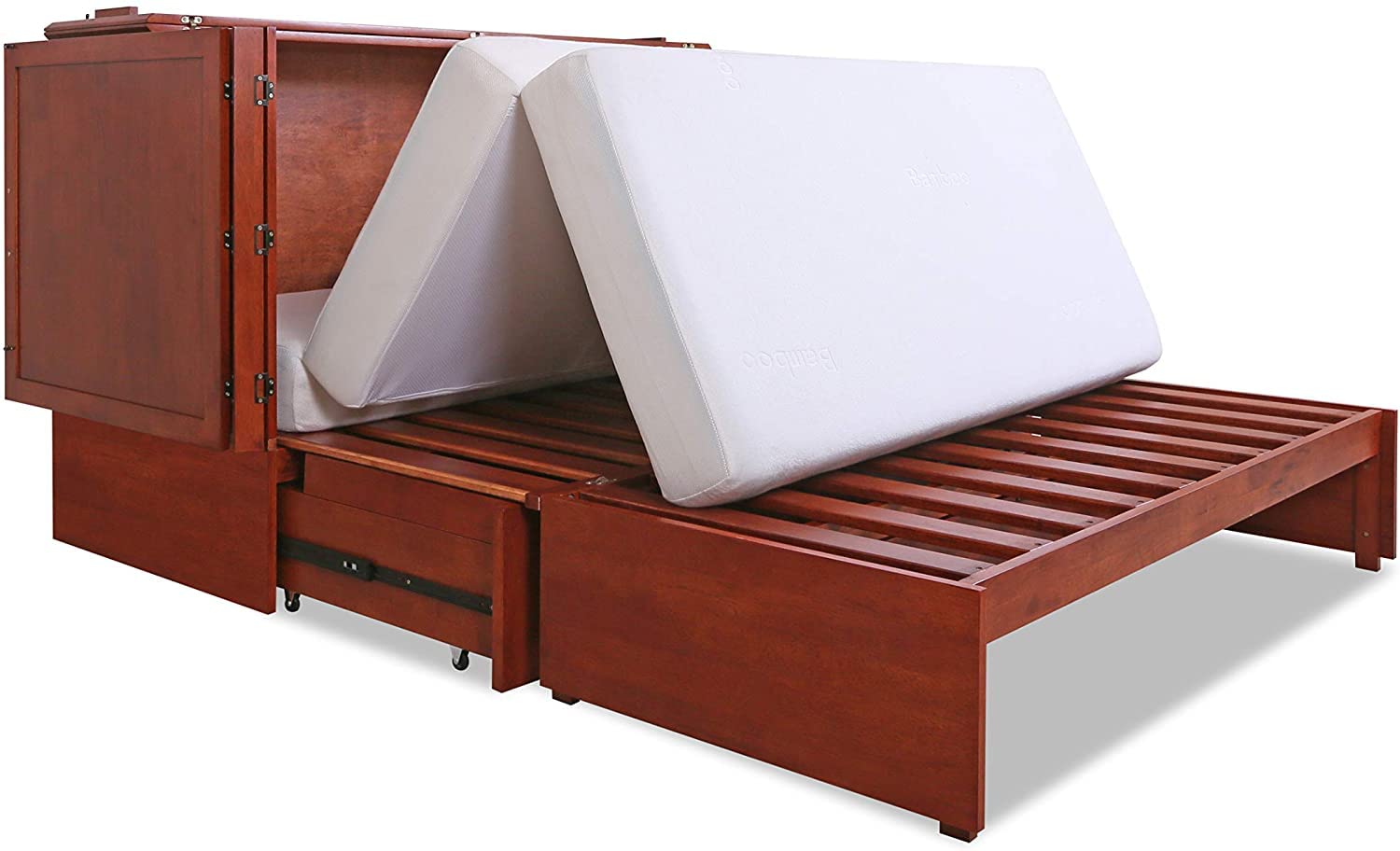Emurphybed Daily Delight Murphy Cabinet Chest Bed with Charging Station & 6" Memory Foam Mattress, Queen