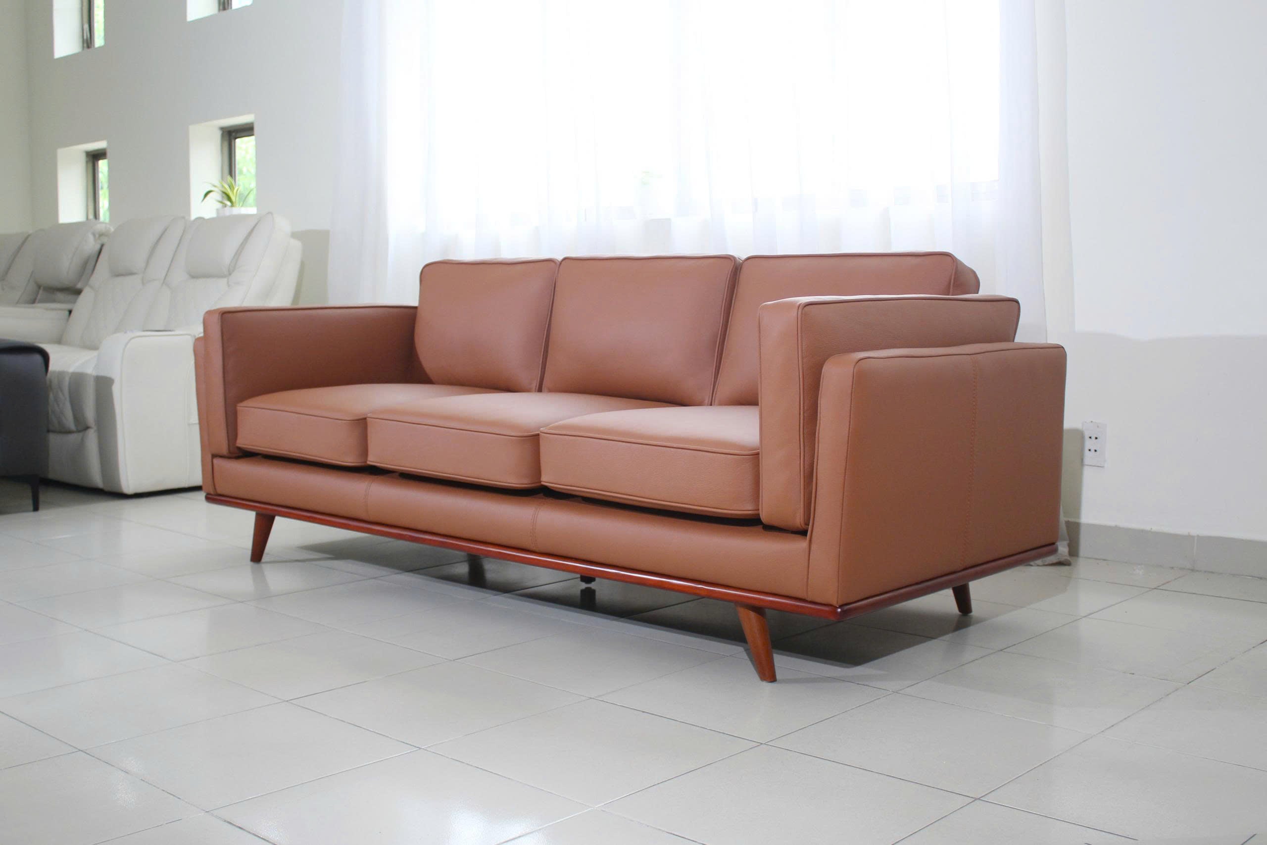 Savoy Full All Around Front and Back Italian Leather Sofa Cognac
