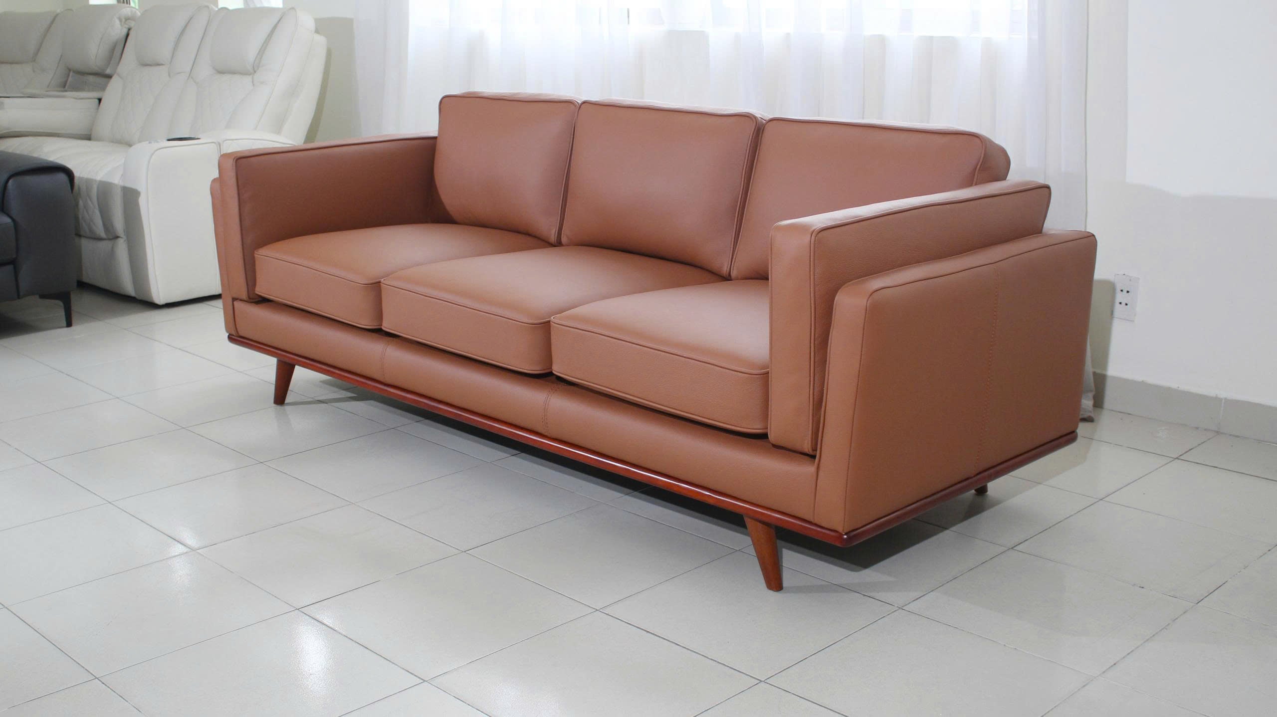 Savoy Full All Around Front and Back Italian Leather Sofa Cognac