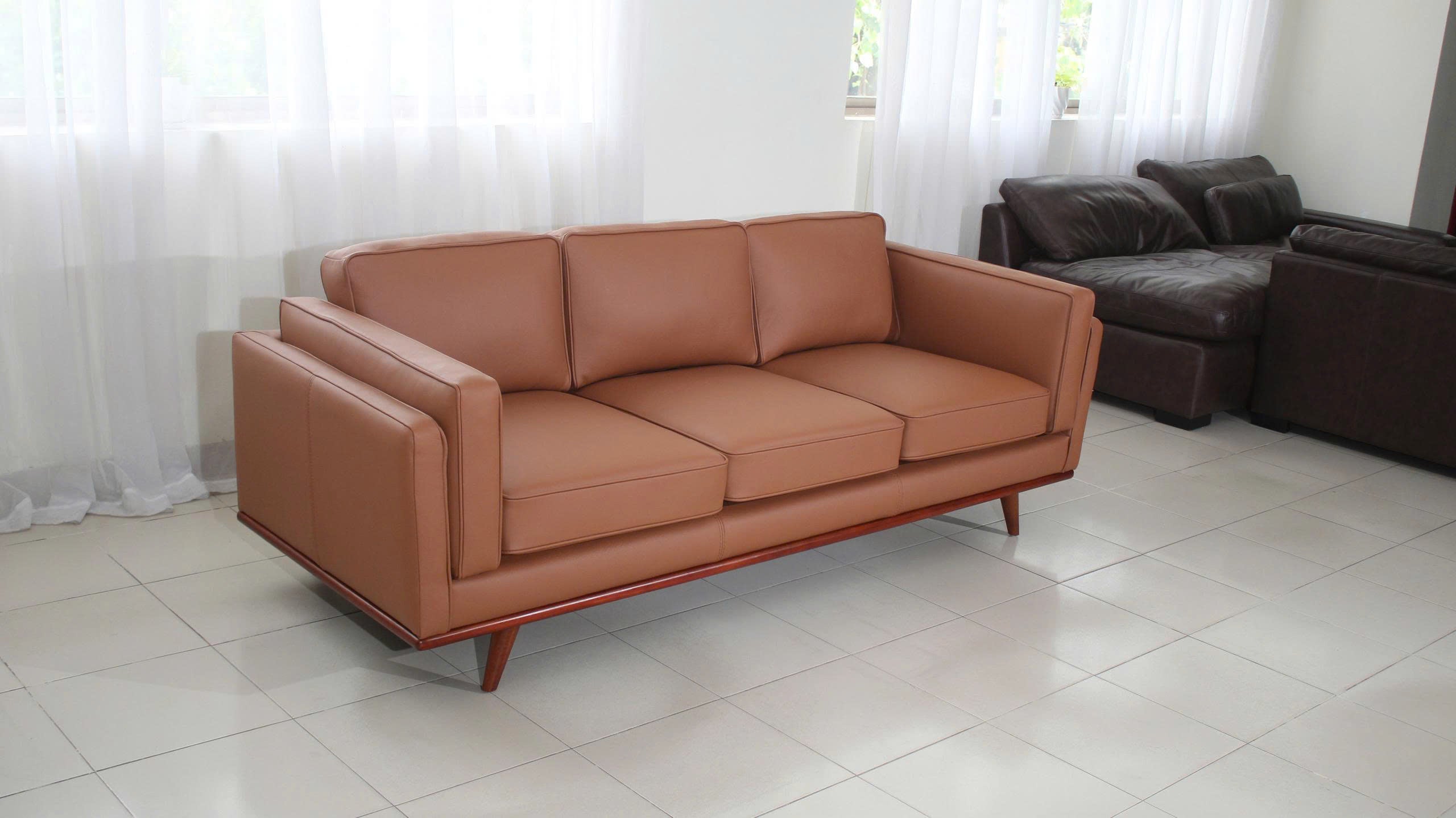 Savoy Full All Around Front and Back Italian Leather Sofa Cognac