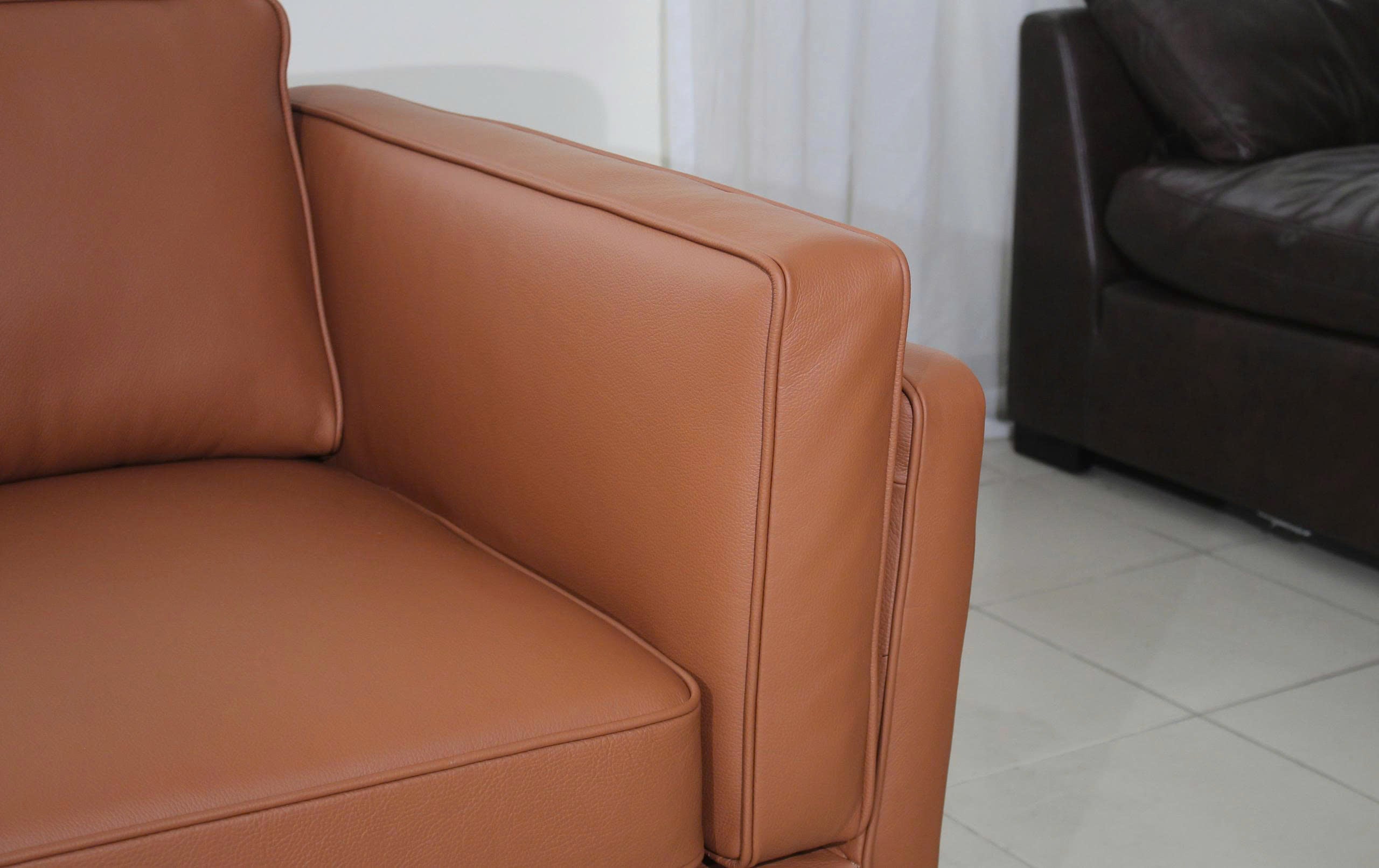 Savoy Full All Around Front and Back Italian Leather Sofa Cognac